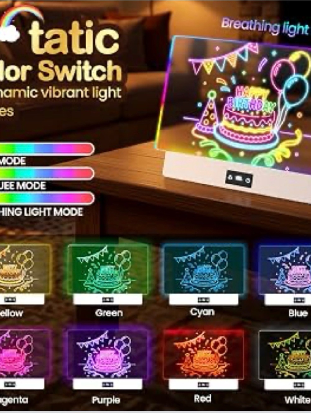 New 16" LED Drawing Board for Kids White 8 Colors 3 Dynamic Modes, Rechargeable - Picture 2 of 6